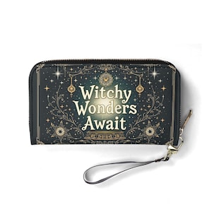 Portefeuille Witchy Wonders Await en cuir végétalien Joli portefeuille cadeau unique Portefeuilles zippés pour femme Portefeuille pour femme mignonne Idée cadeau unique