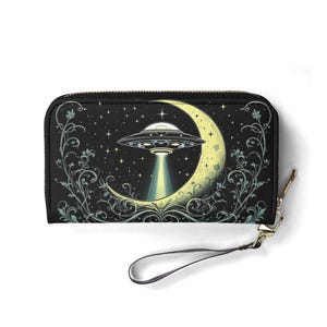 Alien Obsessed para amantes de ficção científica Carteira Vegana Couro Carteira Bonita Presente Único Carteiras Zip Around Carteira Feminina Bonita Menina Ideia de Presente Único