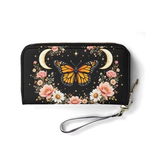 Portefeuille papillon lune en cuir végétalien mignon portefeuille cadeau unique portefeuilles zippés femmes portefeuille jolie fille idée cadeau unique