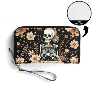 Coffee Addict Gift Wallet Couro vegano Carteira fofa Presente exclusivo Carteiras Zip Around Carteira feminina Linda menina Ideia de presente única