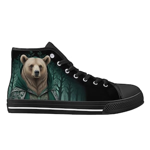 Majestic Bear Shoes - High Top Canvas Shoes - Unisex Shoes  - Cute Sneakers - Custom Print Trainers Shoes Women&#39;s Gift Idea Shoes