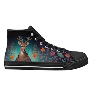 Magical Deer Shoes - High Top Canvas Shoes - Unisex Shoes  - Cute Sneakers - Custom Print Trainers Shoes Women&#39;s Gift Idea Shoes