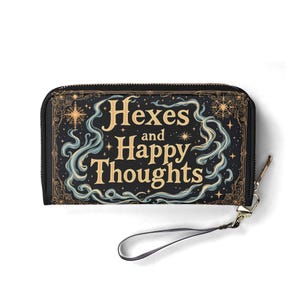 Carteira Hexes and Happy Thoughts Carteira de couro vegana Carteira fofa Presente exclusivo Carteiras com zíper Carteira feminina Ideia de presente única para meninas fofas