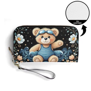 Bolsa de regalo para amantes de la natación Cartera de regalo con forma de osito de peluche para nadadores Cartera bonita de cuero vegano Carteras de regalo únicas con cremallera Idea de regalo única y bonita