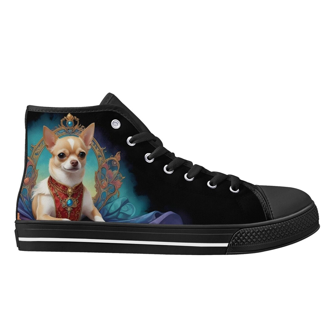 Chihuahua Print Pattern Black Sneaker Shoes For Men Women