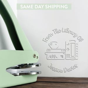 Sage Green Personalized Book Embosser – Book Stamp Gift – Custom Library Seal – Book Lover – 5 Color Options - Custom Book Embosser