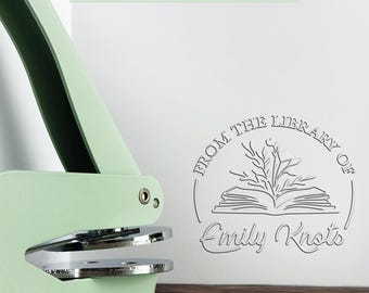 Personalized Green Book Embosser – Custom Ex Libris Stamp for Book Lovers, Librarian Gift, Bookplate Embosser, Library Stamp, Unique Gift