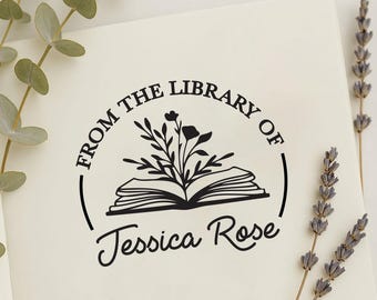 SHIPS SAME DAY! Personalized Book Stamp or Embosser, Custom Name Library Stamp, Gift for Teachers, Book Lovers, Authors, Floral, Modern
