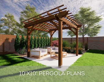 10'x10' Pergola Plans | DIY Blueprints for Outdoor Shelter- Construction Drawings with Material & Cut Lists, PDF Download, Wood Pergola