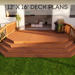 12&#39;x16&#39; Premium Deck Plans | DIY Blueprints - Construction Drawings with Material & Cut Lists, PDF Download, Permit Ready