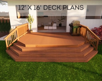 12'x16' Premium Deck Plans | DIY Blueprints - Construction Drawings with Material & Cut Lists, PDF Download, Permit Ready