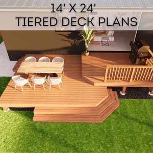 14&#39;x24&#39; Tiered Deck Plans | Premium DIY Blueprints - Construction Drawings with Material & Cut Lists, PDF Download, Permit Ready