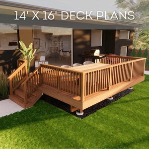 14&#39;x16&#39; Deck Plan Set | DIY Blueprints - Construction Drawings with Material & Cut Lists, PDF Download, Permit Ready