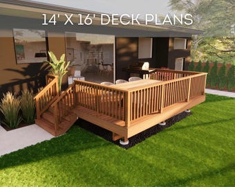 14'x16' Deck Plan Set | DIY Blueprints - Construction Drawings with Material & Cut Lists, PDF Download, Permit Ready