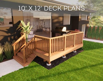 10'x12' Deck Plan Set | DIY Blueprints - Construction Drawings with Material & Cut Lists, PDF Download, Permit Ready