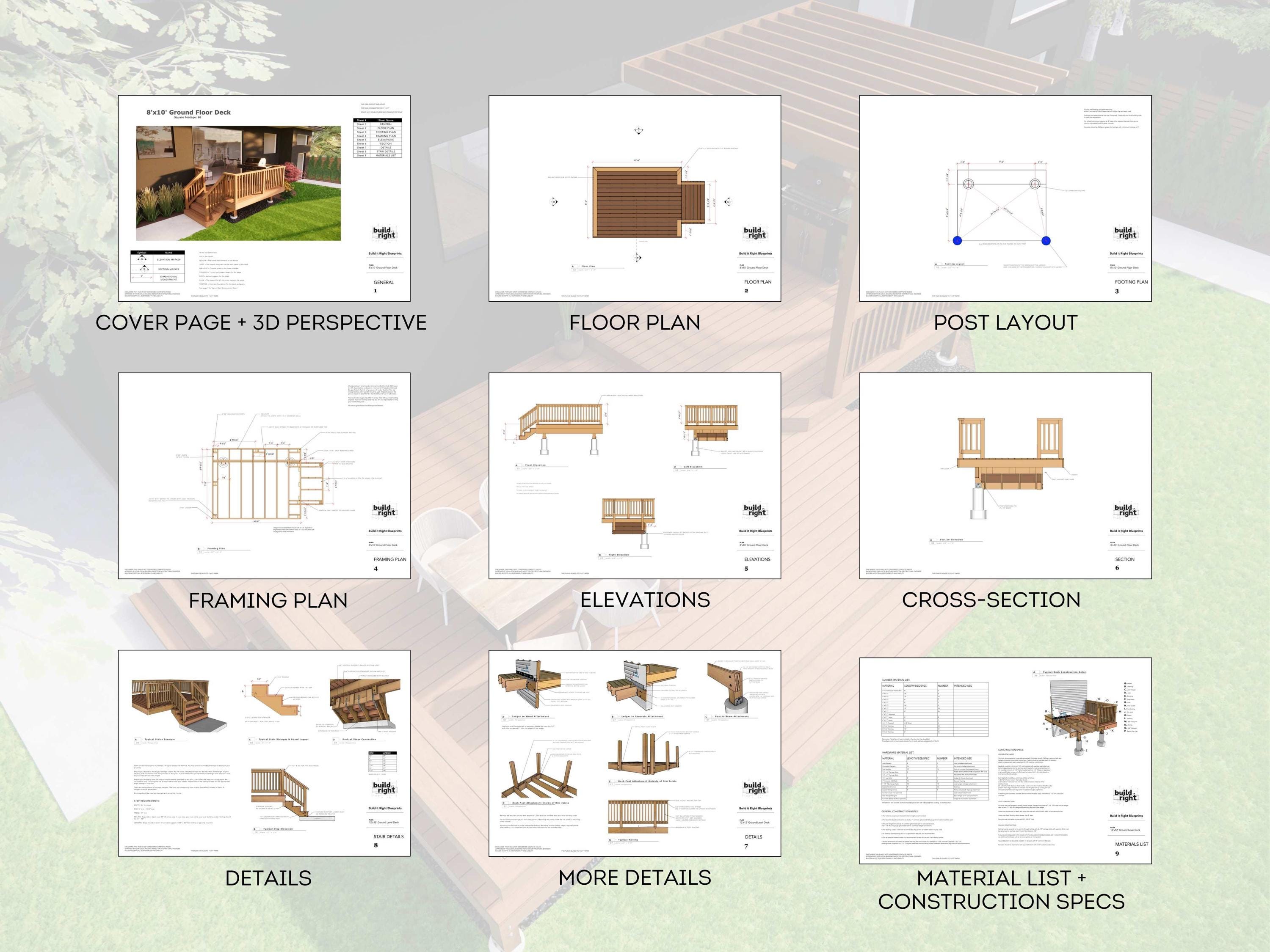 8'x10' Deck Plan Set | DIY Blueprints - Construction Drawings With ...