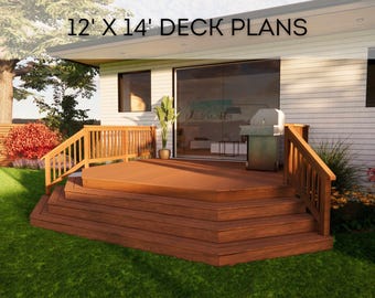 12'x14' Premium Deck Plans | DIY Blueprints - Construction Drawings with Material & Cut Lists, PDF Download, Permit Ready