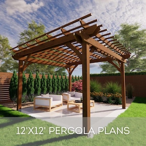 12&#39;x12&#39; Pergola Plans | DIY Blueprints for Outdoor Shelter - Construction Drawings with Material & Cut Lists, PDF Download, Wood Pergola