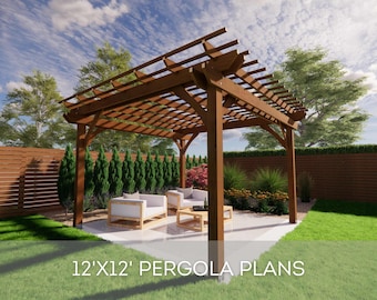 12'x12' Pergola Plans | DIY Blueprints for Outdoor Shelter - Construction Drawings with Material & Cut Lists, PDF Download, Wood Pergola