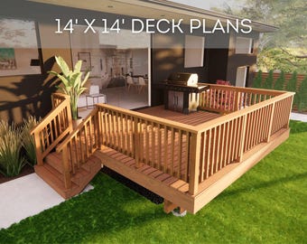 14'x14' Deck Plan Set | DIY Blueprints - Construction Drawings with Material & Cut Lists, PDF Download, Permit Ready