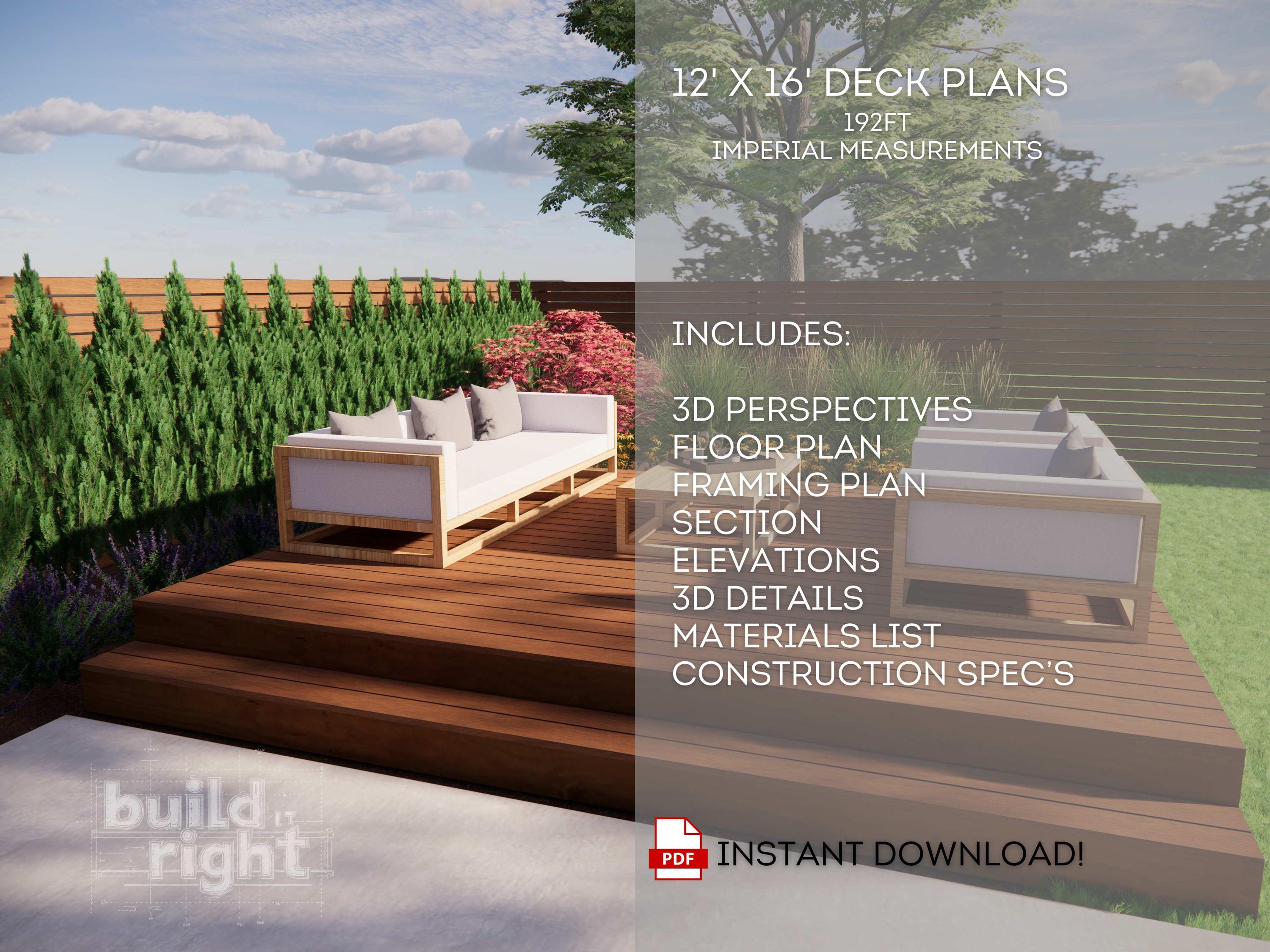 12'x16' Floating Deck Plans | DIY Blueprints - Construction Drawings ...