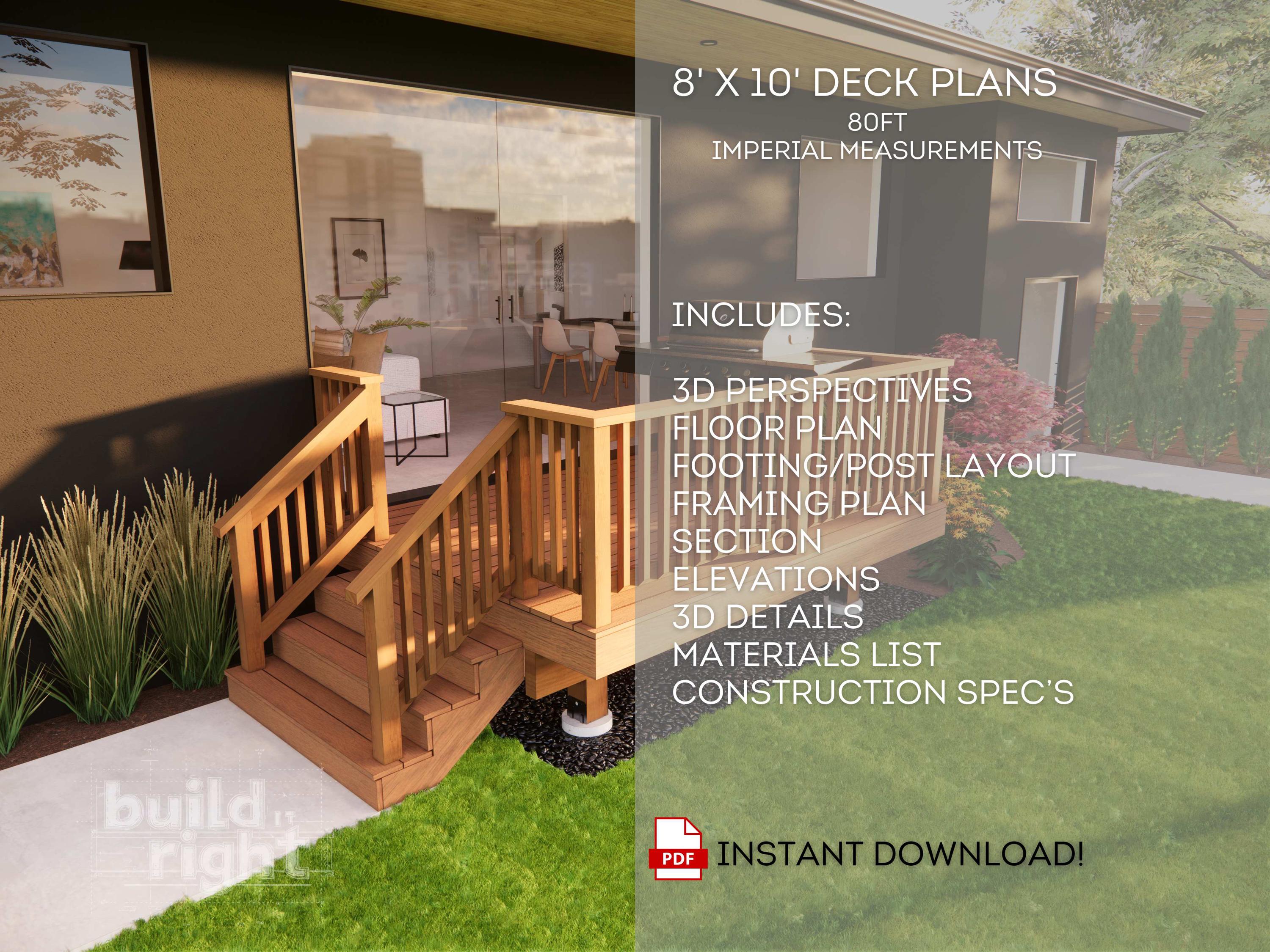 8'x10' Deck Plan Set | DIY Blueprints - Construction Drawings With ...