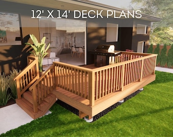 12'x14' Deck Plan Set | DIY Blueprints - Construction Drawings with Material & Cut Lists, PDF Download, Permit Ready