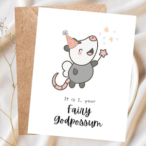 Dieu des fées Possum joyeux anniversaire carte de voeux, carte d'anniversaire drôle, carte d'anniversaire Opossum