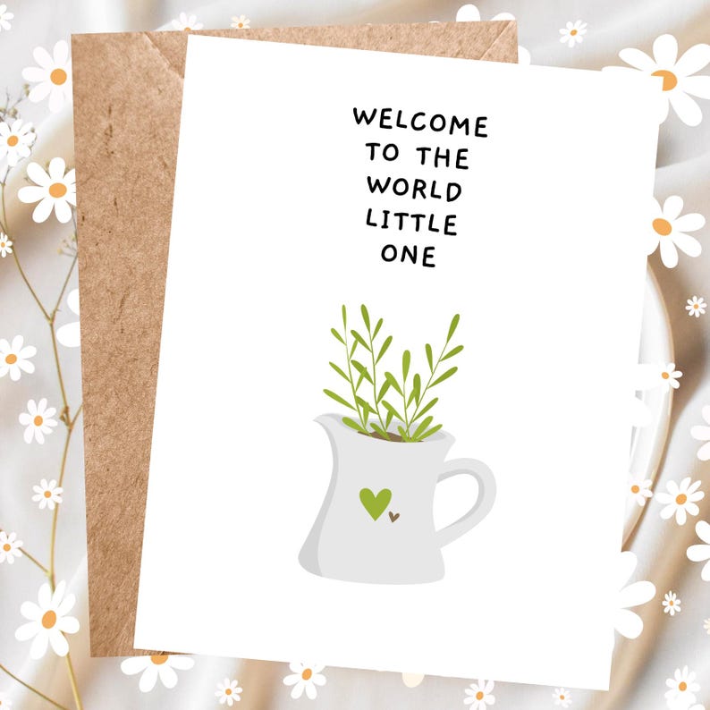 Wellcome Pitcher New Baby Greeting Card Welcome Baby Card Gender Neutral Congratulations ...