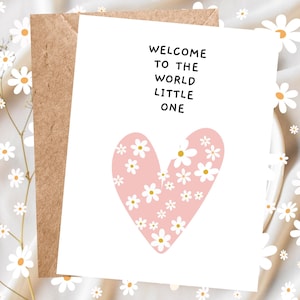 Carte de voeux pour nouveau bébé fille Carte de bienvenue pour bébé Félicitations pour nouveau bébé nouveau-né Félicitations pour nouveau-né Fleurs roses Pot rose Jolie carte pour nouveau bébé