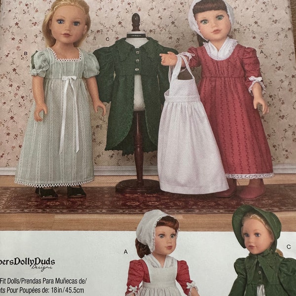 Simplicity 8714, Sewing Pattern, American Girl, 18” dolls,   Dicken’s Era Styles, Coat and Hat, Apron, Dresses, Uncut, Unused, Factory Fold
