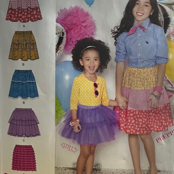 Simplicity 1816 Sewing Pattern, “Suede Says”, 5 Styles of Girl Skirts, Sizes 7-8-10-12-14, Uncut, FF, Elastic Waist