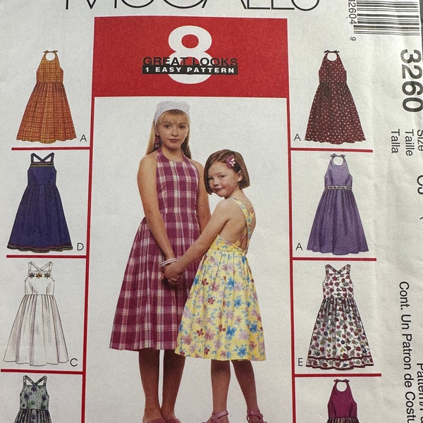 McCall’s 3260, 8 styles in 1 easy pattern, girl sizes 10-12-14, adorable summer dresses