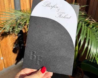 Black Embossed Envelope and White Classic Wedding Invitation