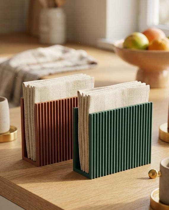 Serviettenhalter Modern Geriffelt | Minimalistischer Serviettenständer PLA Nachhaltig | Tischdeko Scandi Design | Geschenk Einzug & Küche