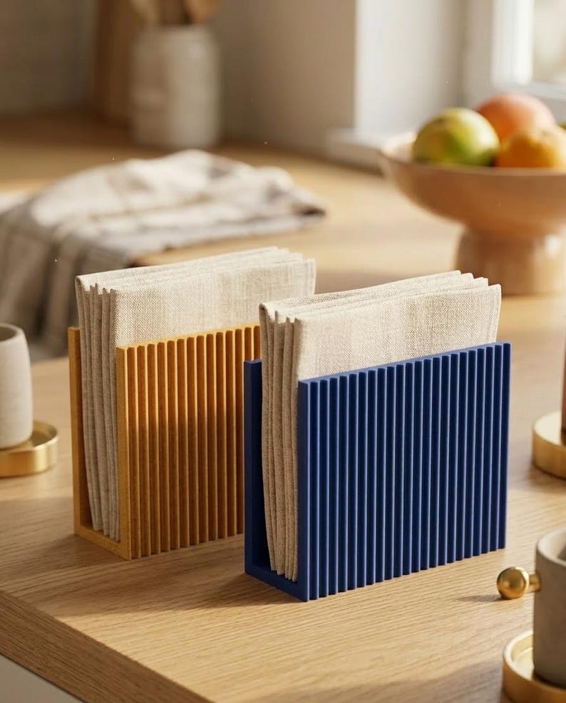 Serviettenhalter Modern Geriffelt | Minimalistischer Serviettenständer PLA Nachhaltig | Tischdeko Scandi Design | Geschenk Einzug & Küche Bild 3