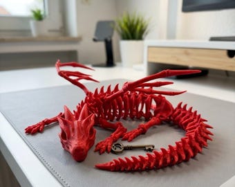 Flexi Skelett Drache Articulated Dragon | 3D Druck Drache Beweglich | Fantasy Deko Figur & Fidget Toy | Gothic Geschenk - Sammlerstück PLA
