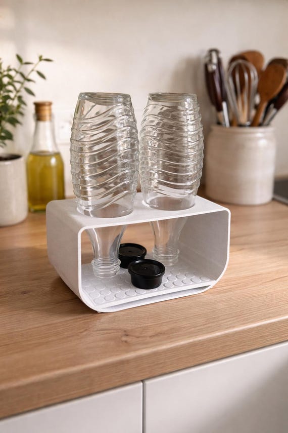 Sodastream Flaschenhalter 3D-Druck | Abtropfhalter Glasflaschen - PET | Moderner Küchen-Organizer & Flaschentrockner | Geschenk Einzug PLA