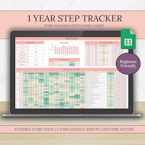 Step Tracker Google Sheets | Colour Coded Step Tracker | Daily Walking Tracker | Simple Fitness Tracker Spreadsheet | Step Log