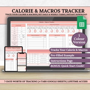 Calorie & Macros Spreadsheet for Google Sheets, Meal Planner for Google Sheets, 7-Day Meal Planner, Weekly Calorie and Macros Meal Planner