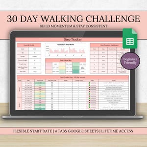 30 Day Step Tracker Google Sheets | Walking Challenge Tracker | Daily Step Log | Fitness Habit Tracker | Simple 30 Day Fitness Challenge