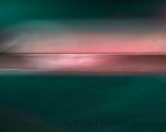 Abstract Sea Sunset Giclée Print: Dark Green, Pink Surreal Photo