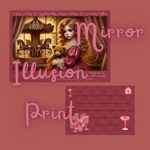Illustrazione dolce di bambole vittoriane e biglietto d'invito digitale da sogno, evento elegante stampabile, scarica il buono regalo Elegance, decorazione per la cameretta dei bambini