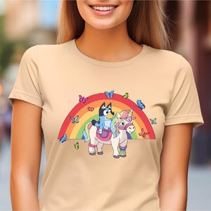 Bluey Unicorn T-Shirt, Bluey Rainbow Shirt, Bluey Magical Shirt, Rainbow Shirt, Funny Bluey Shirt, Fun Cartoon Shirt, Cute Graphics Tee