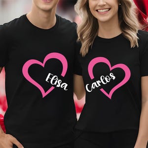 Matching Heart Name Tshirt - Personalized Valentines Day Shirt, Couple Matching Tee, Custom Name Heart Shirt, Matching Heart Tee, Couple Tee