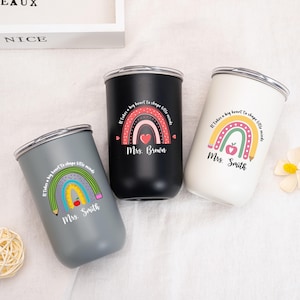 Custom Teacher Tumbler, Rainbow Name Iced Coffee Cup, Stainless Steel Travel Mug, End of Term Gift for Teacher, Thank You Teacher Mug