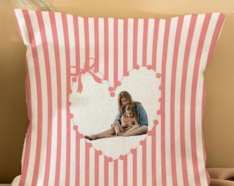 Custom Double sided Photo Cushion Cover, Personalized Cotton Pillow, Family Photos Gift, Decorative Throw Pillows, Birthday Gift for Her