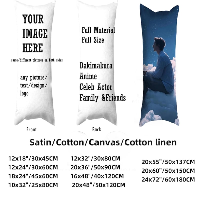 Custom Dakimakura Pillowcase, Custom Body Pillowcase, Anime Body Pillow Cover, Celeb Actor Body Pillow, Photo Gifts, Mother's Day, Birthday image 4