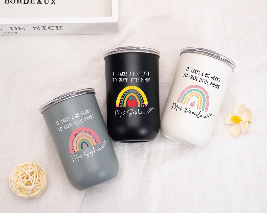 Custom Rainbow Name Tumbler, Stainless Steel Teacher Travel Mug, Back to School Gift for T