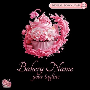 Modern Pink Bakery Logo, Baking Logo, Stylish Custom Pastry Logo, Cake Logo, Cupcake Logo, Modern Logo Bakeshop Logo Professional Logo Canva